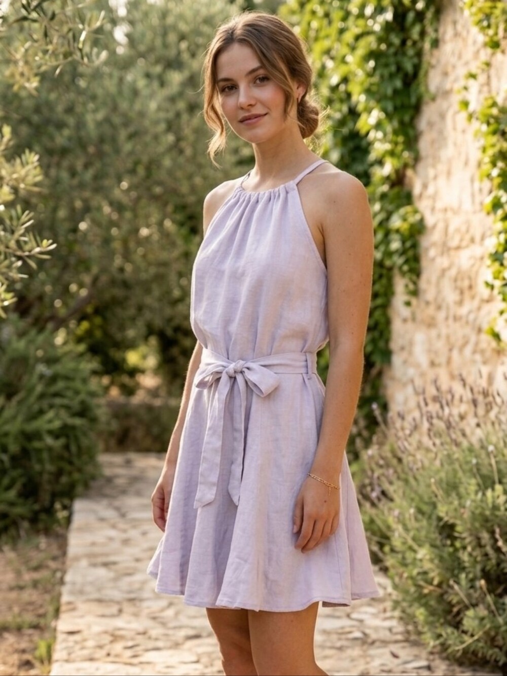 120% Lino Purple Flax Linen Mini Dress IT 44 US 8